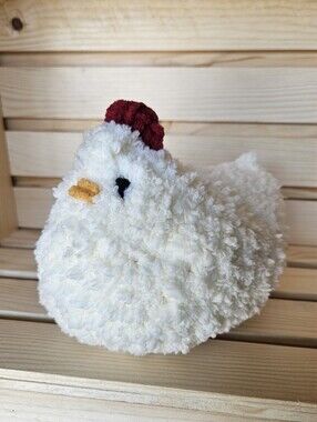 Handmade Fuzzy Chicken Stuffed Animal | Cream Hen Crochet Amigurumi